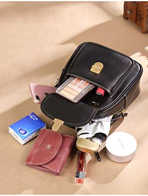 LAORENTOU Women Genuine Leather Mini Backpack Convertable Straps Daypack 