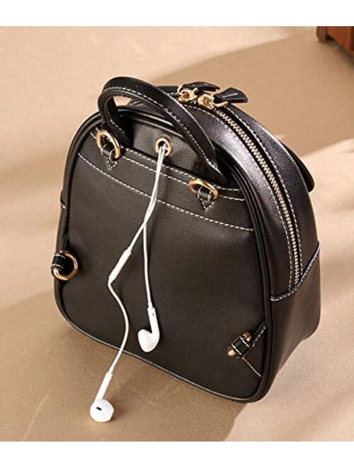 LAORENTOU Women Genuine Leather Mini Backpack Convertable Straps Daypack