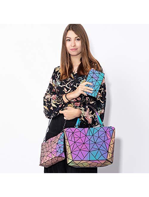 Geometric Luminous Purses and Handbags for Women Holographic Reflective Backpack