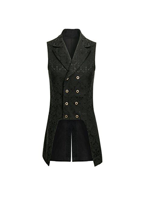 COSFLY Men Double Breasted Lapel Collar Waistcoat JacquardVest Gothic Steampunk