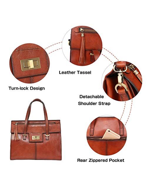 Banuce Vintage Full Grain Italian Leather Purses and Handbags for Women Satchel Bag Ladies Tassel Tote Messenger Shoulder Bag Brown