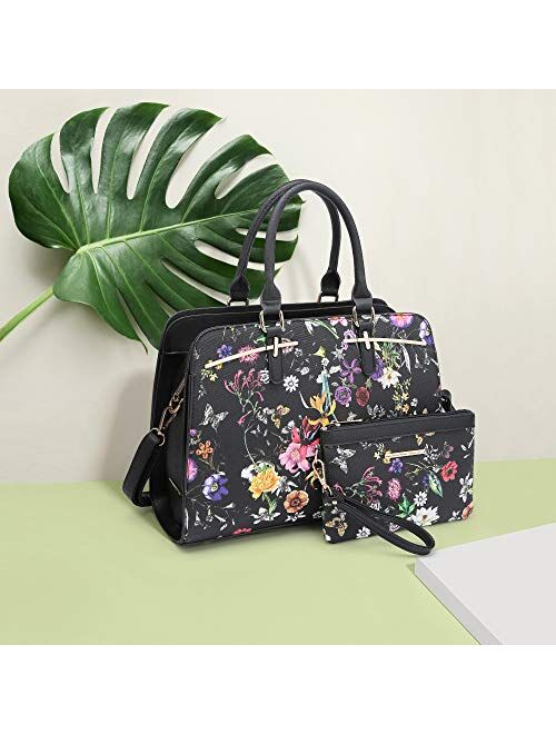 Fashion Women's Satchel Handbag Multi Pockets Shoulder Bag 2 Pcs Set Purse Wristlet