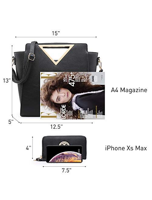 Dasein Women Fashion Handbag Chic Triangle Handle Shoulder Bag Tote Satchel Work Purse w/Matching Wallet