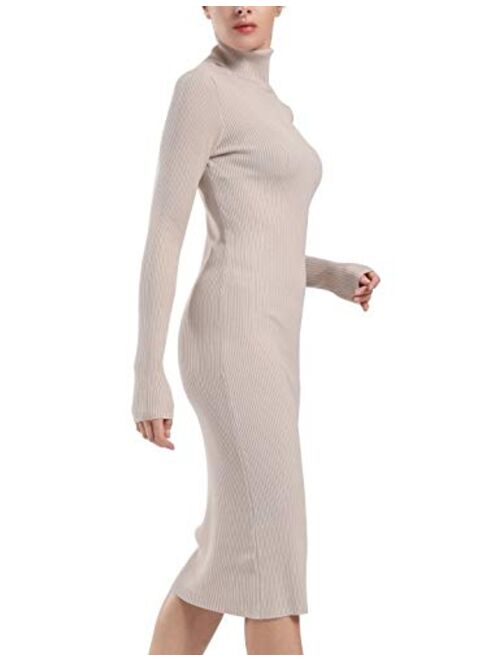 ninovino Women's Turtleneck Ribbed Knit Long Sleeve Slim Fit Sweater Dress