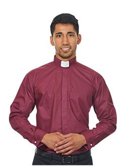 Silver Label By FHS Men's Long Sleeves Tab Collar Clergy Shirt Burgundy