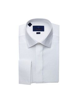 Men's Diamond Pattern Covered Placket Trim Fit Formal Tuxedo Shirt
