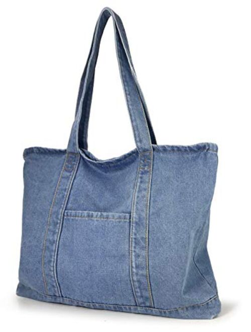 Hoxis Light Weight Soft Denim Tote Unisex Shopper Shoulder Handbag