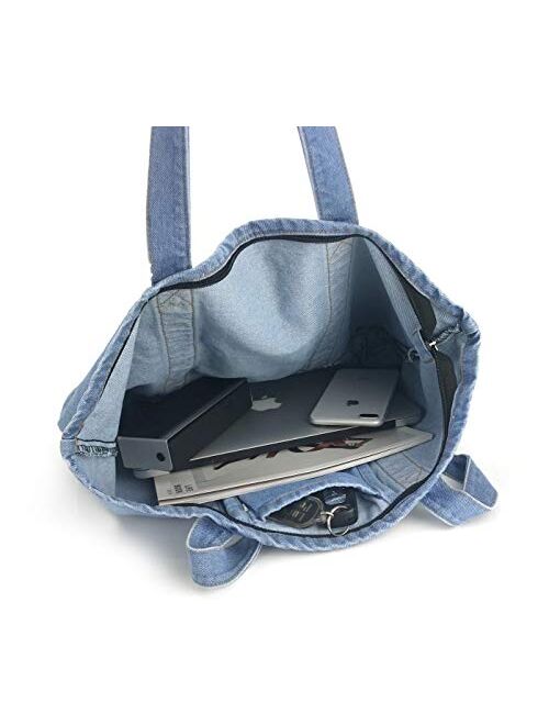 Hoxis Light Weight Soft Denim Tote Unisex Shopper Shoulder Handbag