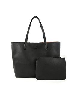 EMPERIA Bracelyn Vegan Leather Contrast Lining Tote Handbag Shoulder Bag with Wallet 2 PCS SET for Women
