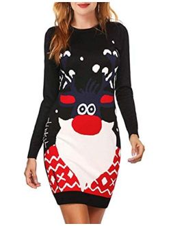 Women Ugly Christmas Sweater Dress Slim Fit Bodycon Midi Dress