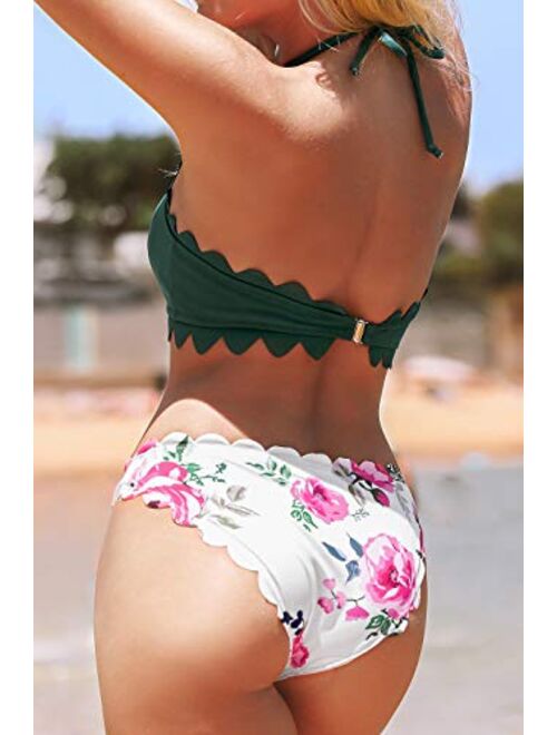 CUPSHE Women's Mid Rise Halter Cutout Bikini Swimsuit Sets