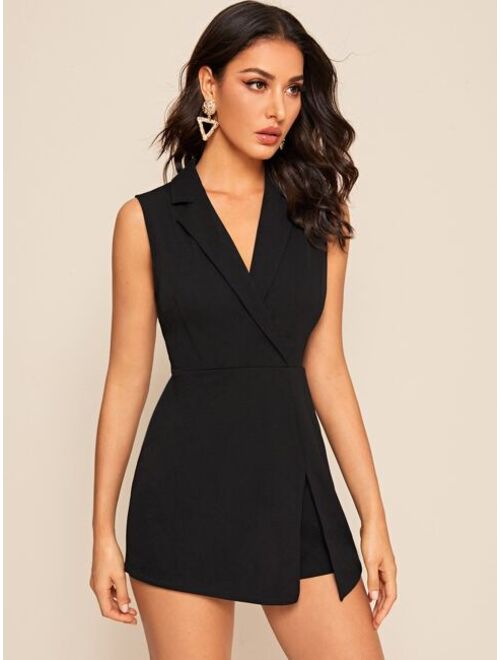 Shein Notch Collar Solid Blazer Skort Romper