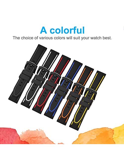 Ullchro Silicone Watch Strap Replacement Rubber Watch Band Waterproof Bicolor Men Women - 20, 22, 24, 26mm Watch Bracelet with Brushed Stainless Steel Buckle Black