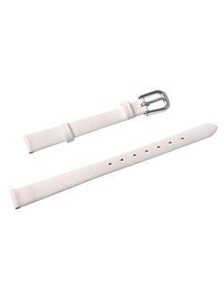 Uyoung 10mm Women's Solid White Smooth Genuine Leather Thin Watch Band