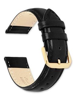 deBeer Brand Smooth Leather Watch Band (Silver or Gold Buckle) - Black 18mm (Extra Long Length)