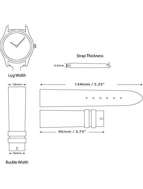 deBeer Brand Smooth Leather Watch Band (Silver or Gold Buckle) - Black 18mm (Extra Long Length)