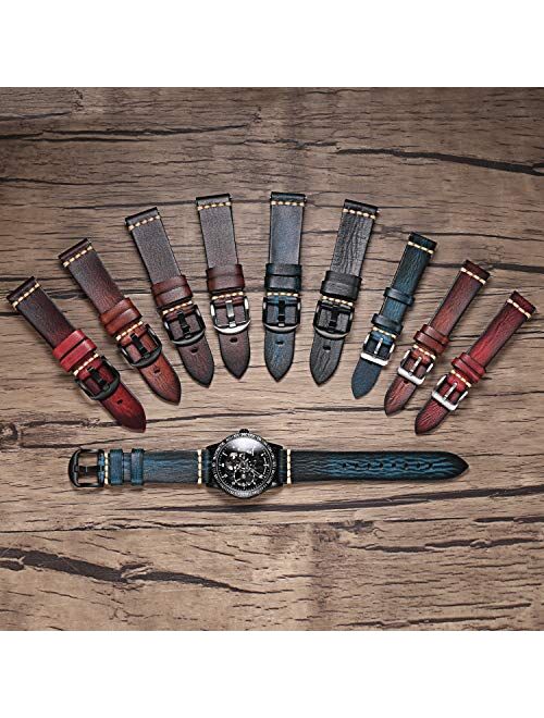 PBCODE Quick Release Leather Watch Bands for Men Women Handmade Vegetable Tanned Calfskin Vintage Genuine Leather Watch Straps 18mm 20mm 22mm 24mm