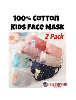 100% Cotton Kids Animal Face Masks Two Pack; Face Mask Set for Child Boys Girls