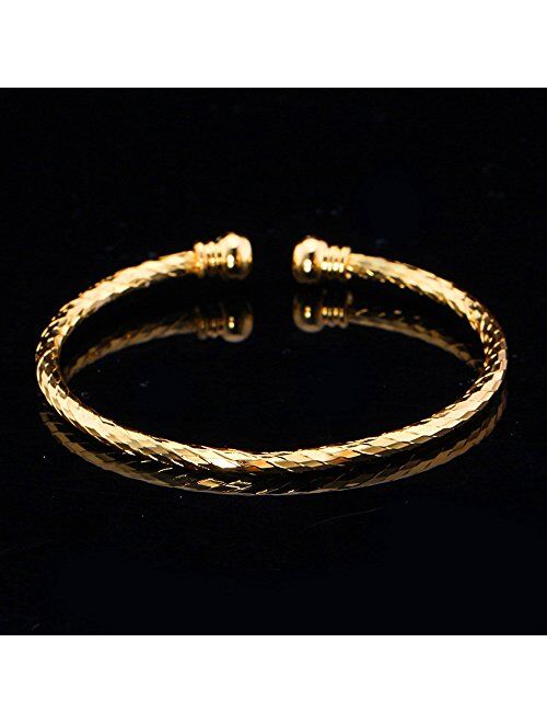 U7 Unisex Simple Cuff Bracelet 18K Real Gold Platinum Plated Fine Bracelets Fashion Jewelry Heart/Crescent Moon/Turquoise/Photo Custom Bangle