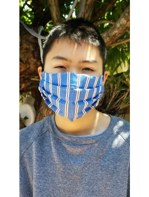 Big BOY blue Stripe Handmade Cloth Facemask reusable reserviible w FIlter Pocket
