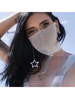 Rhinestone Mouth Face Mask for Women Decorative Crystal Rave Nigh Club Party
