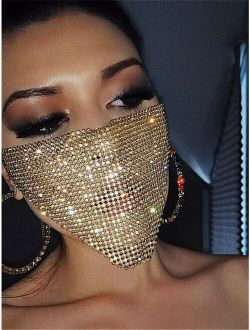 Festival Metal Rhinestone Bling Jewelry Mask Women Triangular Face Cover