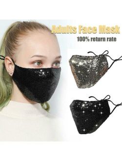 Women Face Mask Cotton Anti Haze Washable Glittering Face Mask with Paillette US