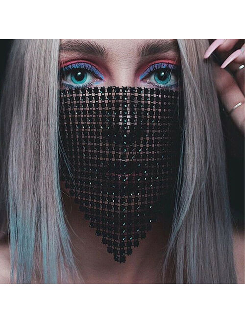 Trendy mesh Metal Crystal Rhinestone Face Mask for Women Crystal Mouth Mask