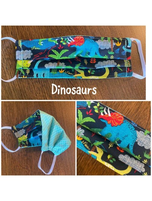 Dinosaur Handmade Face Mask Reversible NEW Washable Made Kids USA Turquoise Boys