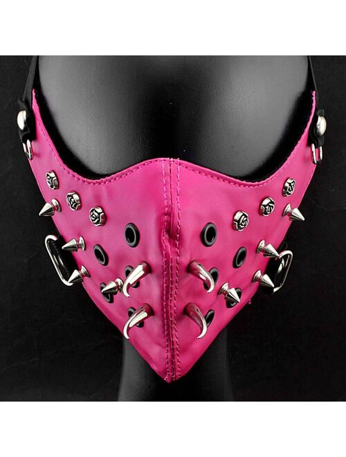 Women Lady Girl Pink Leather Spike Mask Biker Rock Cosplay Masquerade