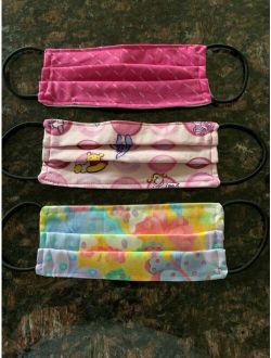 HAND MADE 100% COTTON FACE MASK 4 LAYER REVERSIBLE lot of 3 GIRL (Up To Age 7)