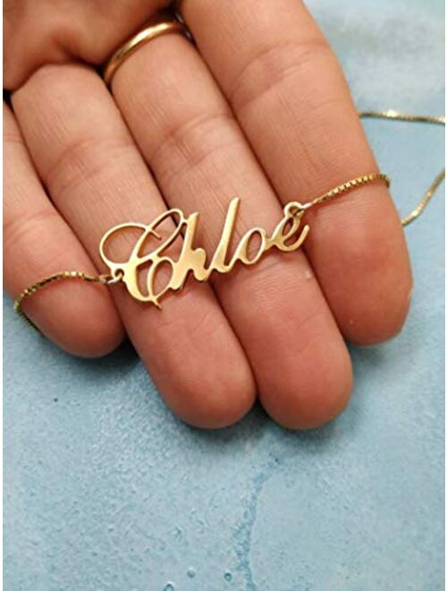 VeeVoice Custom Name Necklace Personalized Customized Birthstone Necklace for Women 18K Gold Nameplate Pendant for Girl