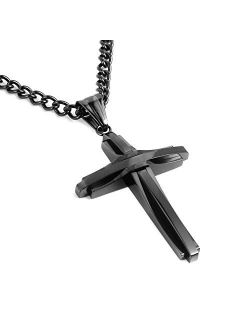 Mens Polished Stainless Steel Silver Cross Pendant Necklace 22 2 Inches Chain