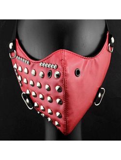 Women Girl Half Face Studded Red Leather Mask Biker Rock Custome Masquerade