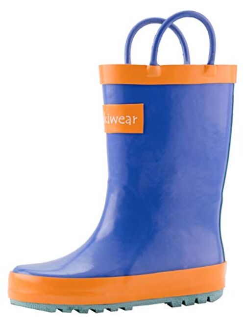 OAKI Kids Waterproof Rubber Rain Boots with Easy-On Handles