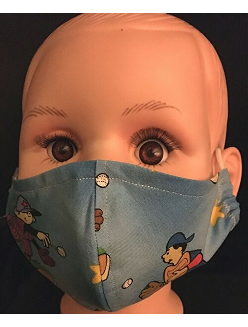 Handmade fitted Boys Sports pattern Washable Face Mask size small