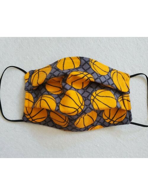 Basketball Boys Face Mask Handmade, Reversible2 in 1, filter opening,1/8 in elas