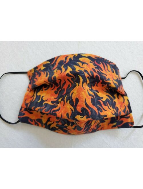 Boys Flame Face Mask Handmade, Reversible 2 in 1, filter opening, 1/8 in elas