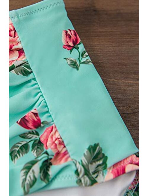 CUPSHE Women's Floral Peach Blue High Waisted Bikini Sets