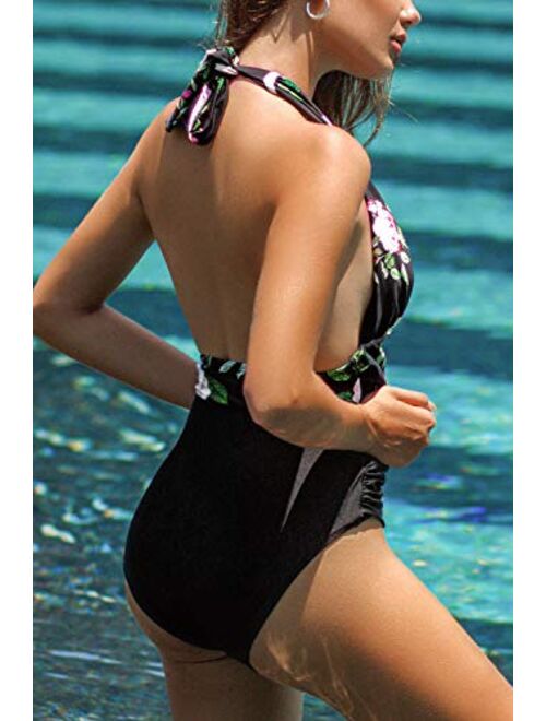 CUPSHE Women's Halter One Piece Swimsuit Keeping You Accompained Swimwear