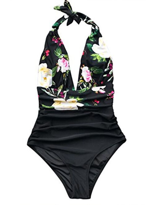 CUPSHE Women's Halter One Piece Swimsuit Keeping You Accompained Swimwear