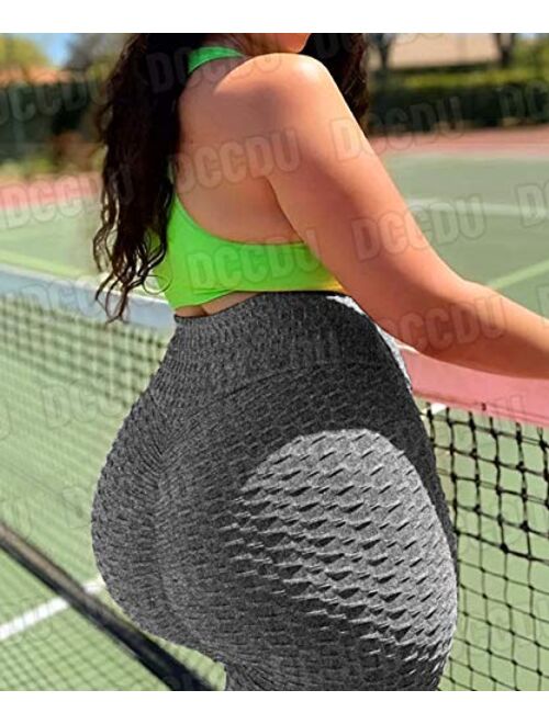 DCCDU Ruched Butt Lifting High Waist Textured Yoga Pants Tummy Control Workout Leggings