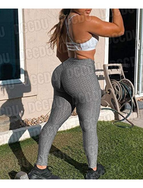 DCCDU Anti Cellulite Ruched Butt Lifting Leggings Booty Lifting Tummy Control Yoga Pants High Waist Textured Workout Tights 