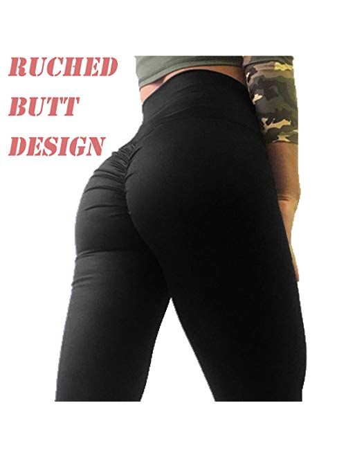 RIOJOY Booty Scrunch Butt Leggings for Women High Waist Tummy Control Yoga Pants Ruched Butt Lift Workout Tights