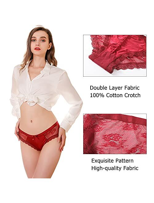 LEVAO Womens Sexy Underwear Flower Lace Cheeky Panties Seamless Lingerie Bikini Pack of 6