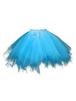 Honeystore Women's Short Vintage Ballet Puffy Tutu Petticoat Skirt Dark Blue