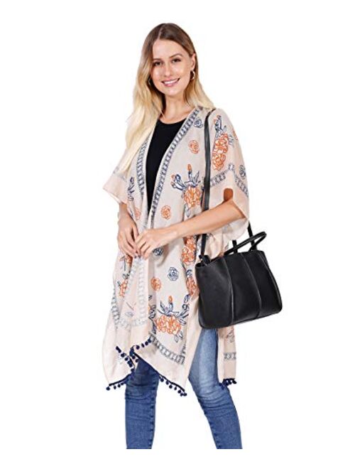 Women's Stylish Kimono Cardigan with Pom-pom, Loose Sleeveless Beach Cover Up, Fashion Swimwear Cover for 2020 Spring Summer