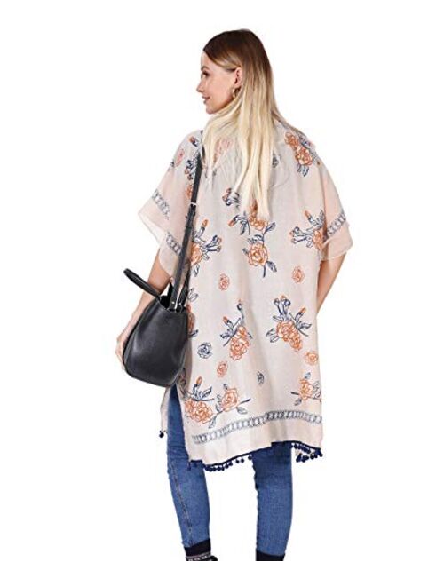 Women's Stylish Kimono Cardigan with Pom-pom, Loose Sleeveless Beach Cover Up, Fashion Swimwear Cover for 2020 Spring Summer