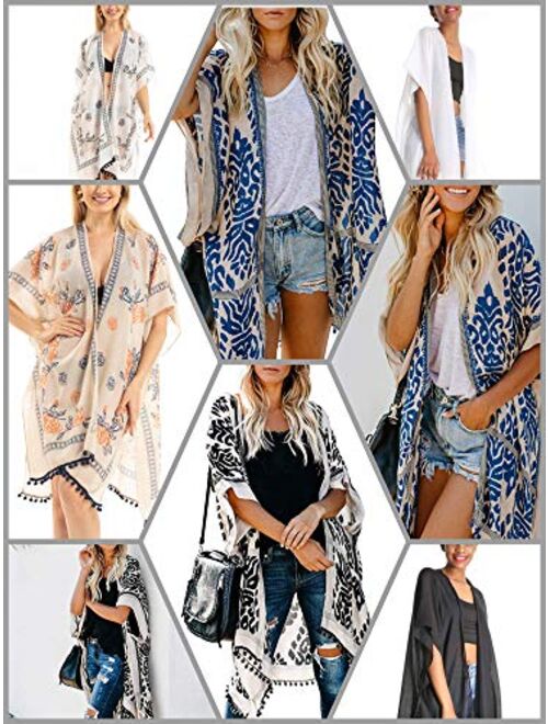 Women's Stylish Kimono Cardigan with Pom-pom, Loose Sleeveless Beach Cover Up, Fashion Swimwear Cover for 2020 Spring Summer