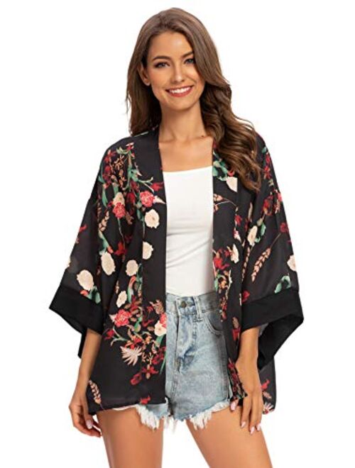 Tribear Women's Sheer Chiffon Kimono Cardigan Solid Casual Capes Beach Cover up